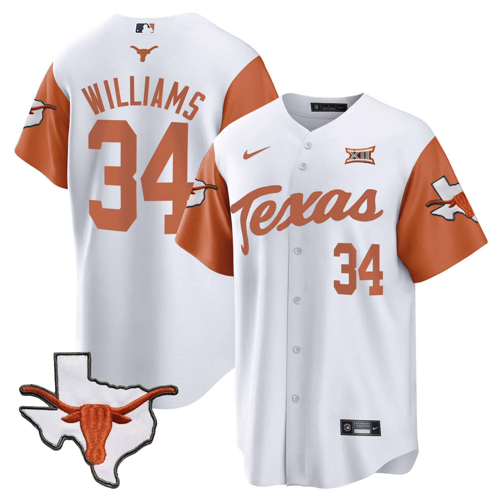Men Texas Longhorns #34 Williams White 2024 Baseball NCAA Jersey style 1->indianapolis colts->NFL Jersey